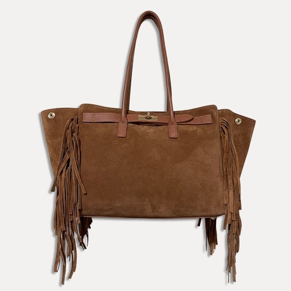 Handbags - Italian Leather Fringe Tote — Camel | Shoulder Bag